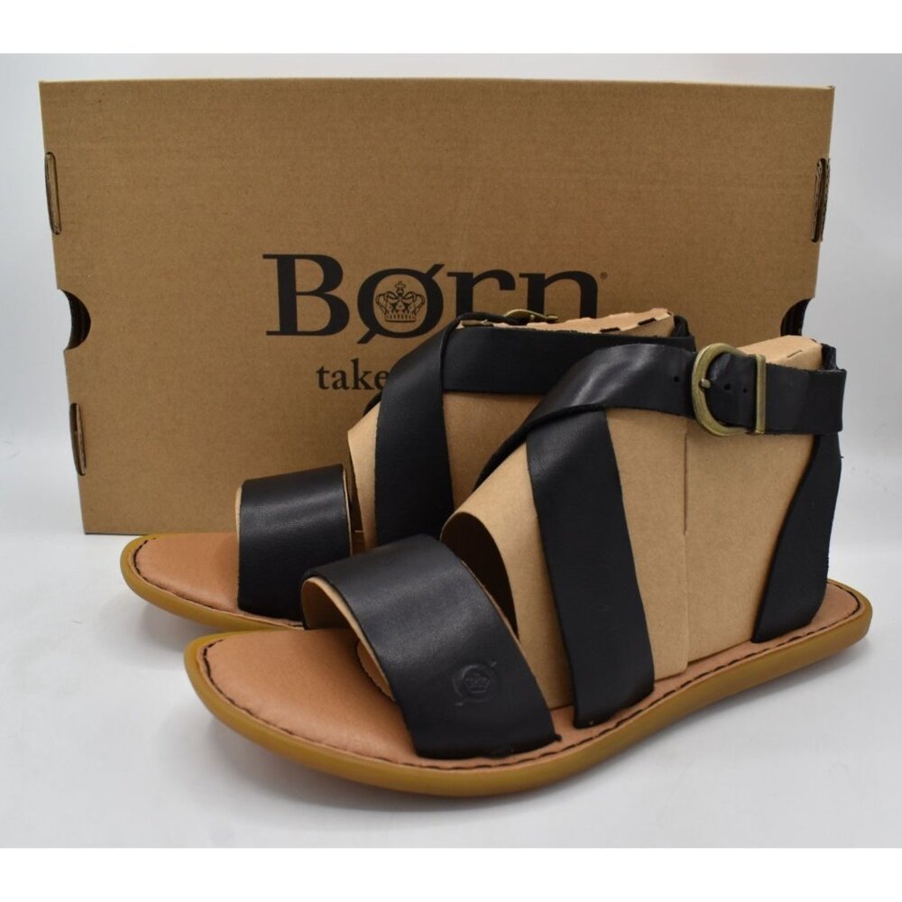 Born‎ Womens Size 7 Neil Black Full Grain Leather Gladiator Sandals Shoes